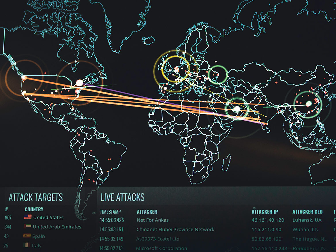On the Cutting Edge image of world map pin pointing cyber attacks