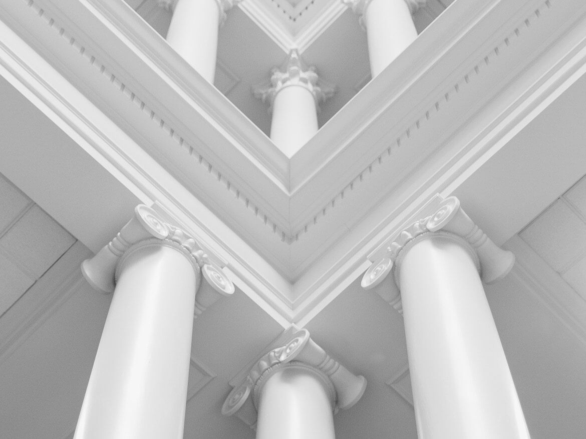 Pillars in Regent University's Robertson Hall.
