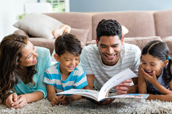 family reading together.